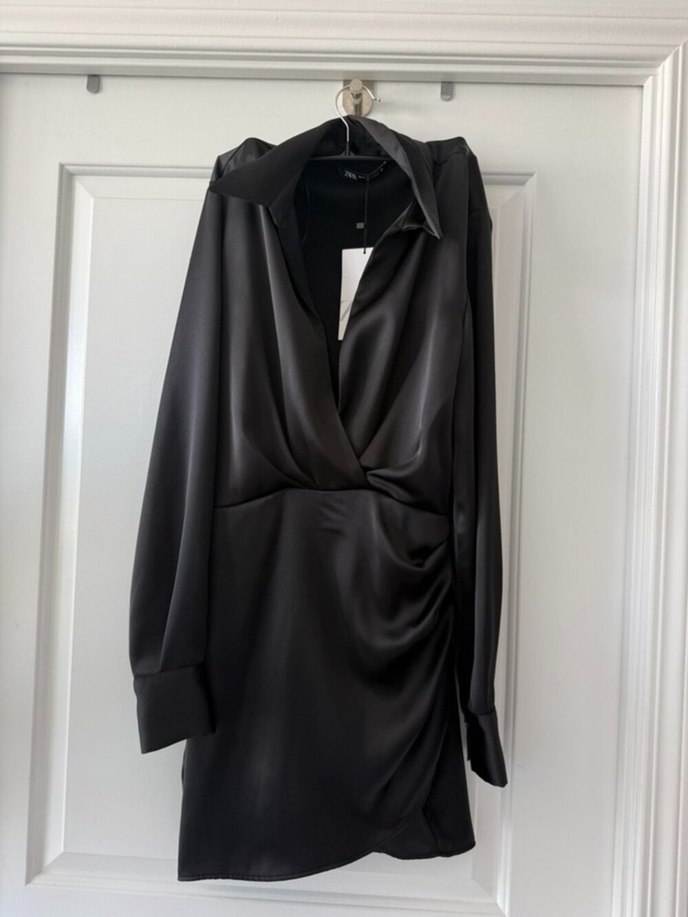 Zara Black Satin Mini Dress – Size XS
